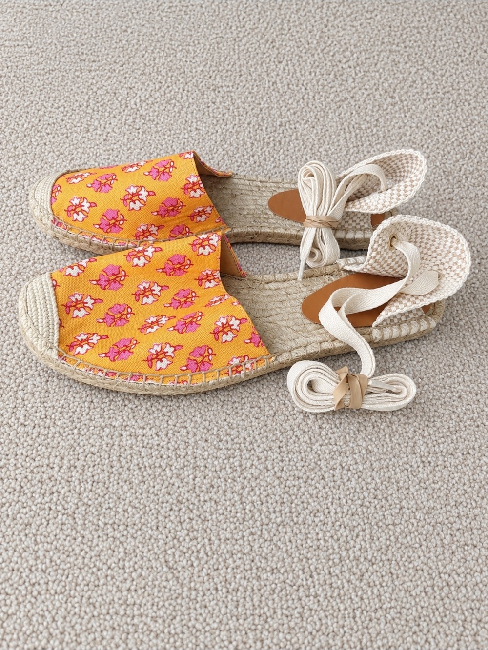 J. Crew D’Orsay Floral Lace-Up Espadrille Flats Orange Pink Canvas | Ankle Tie 7